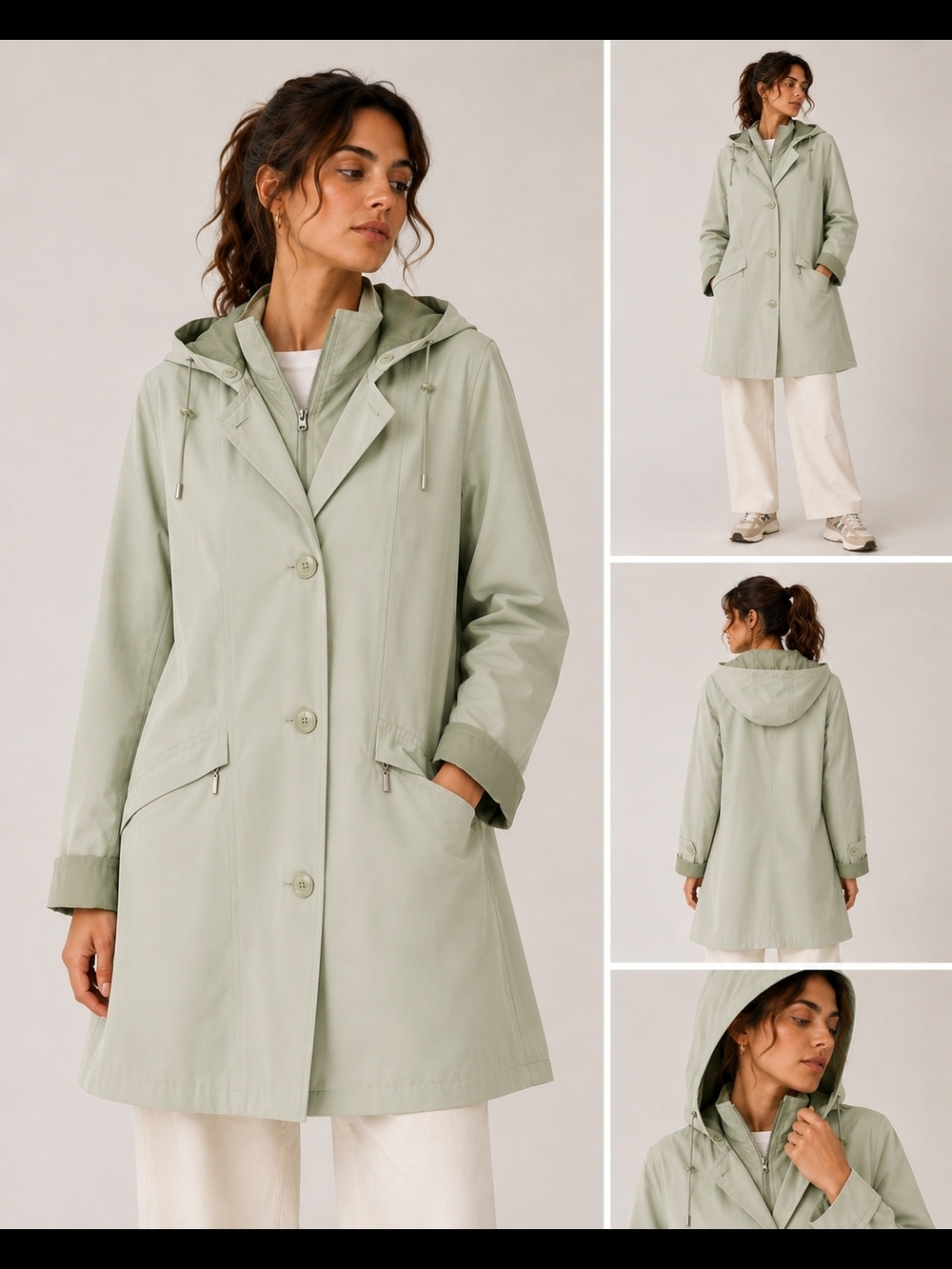 Gallery Olive Green Hooded Rain Jacket Coat Medium
